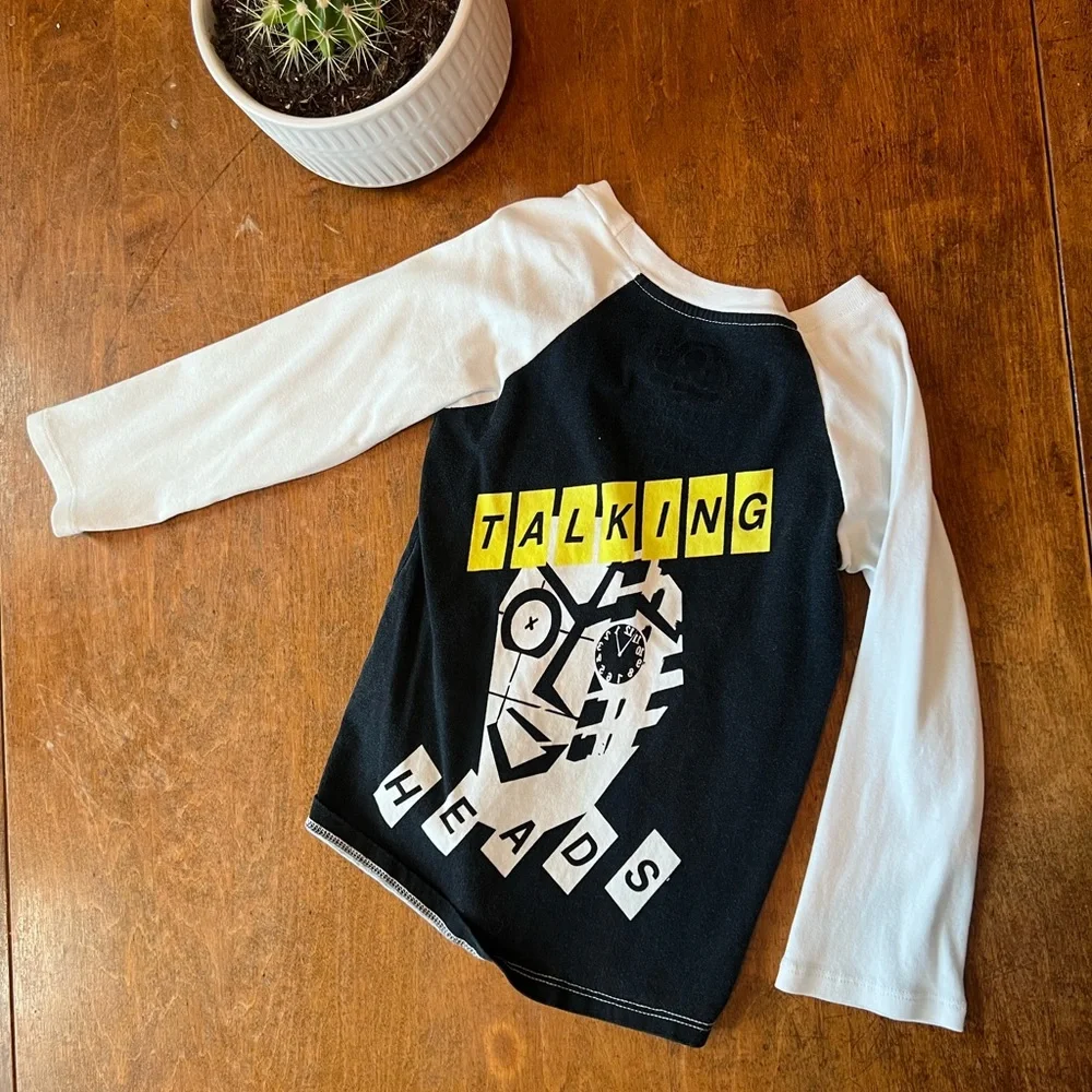 Talking Heads Kids Long Sleeve Graphic Shirt Size 5 – Black & White Raglan band